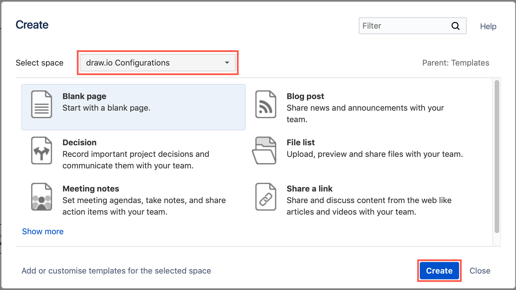 Add a new category to store custom template diagrams in Confluence Cloud