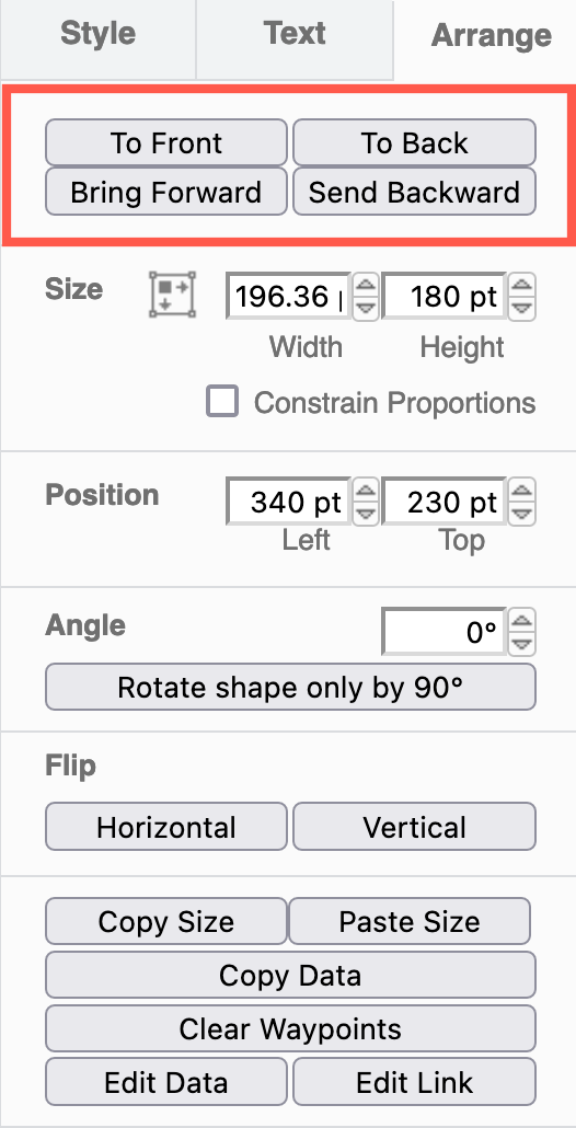 Send shapes backwards or bring them forward using the tools on the Arrange tab