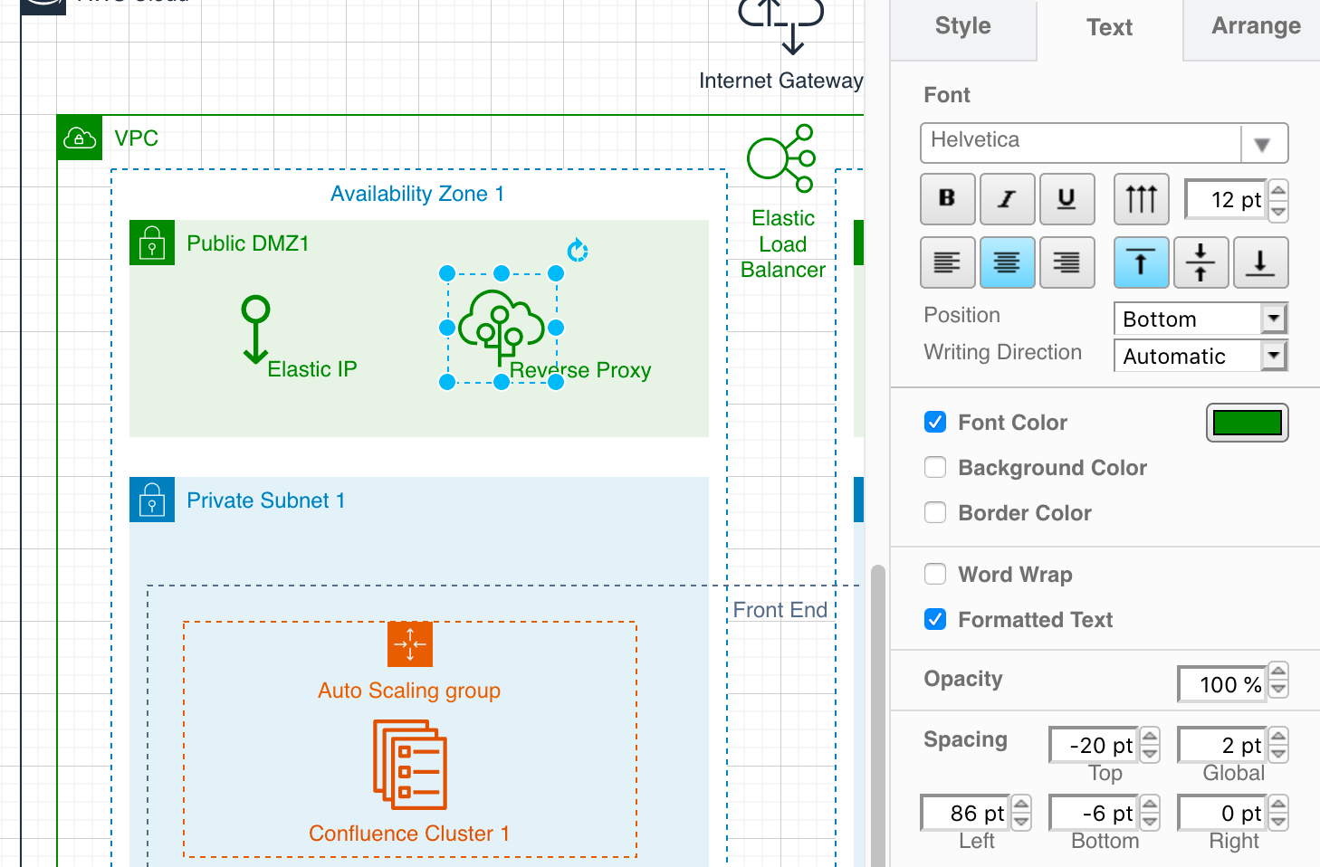 Change the label position and styles using the Text tab in the format panel on the right