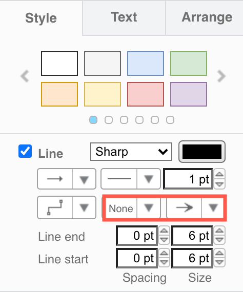 Select an arrow or another connector end style at both the target and source shape in diagrams.net