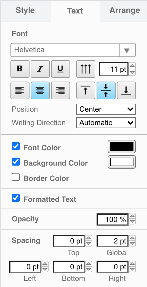 Style label text via the Text tab in the format panel in diagrams.net