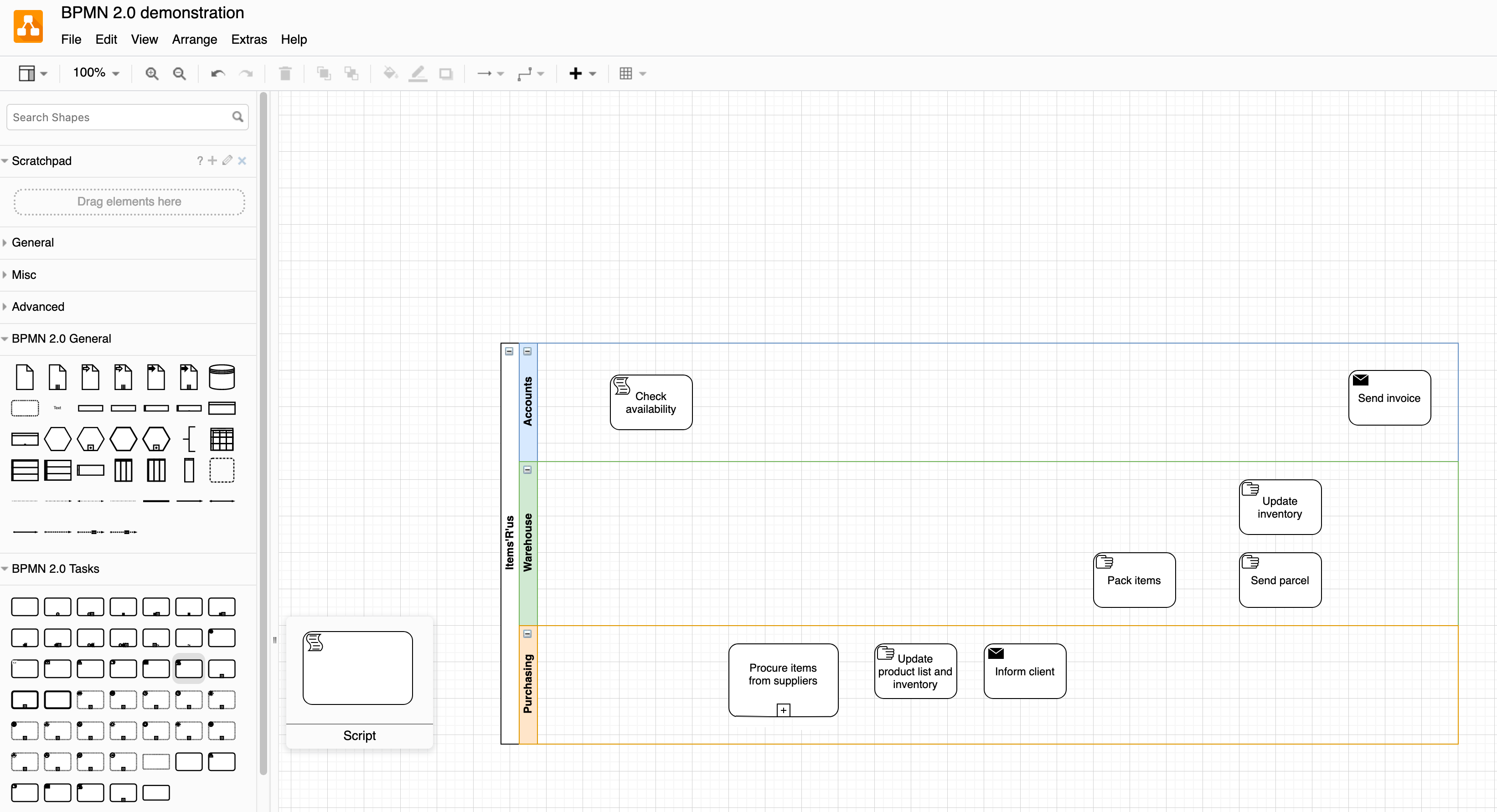 BPMN diagrams use rectangles that show who does which process step, sometimes with an icon to show what type of task it is