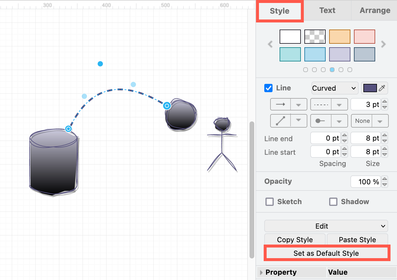 Set a default shape or connector style in diagrams.net