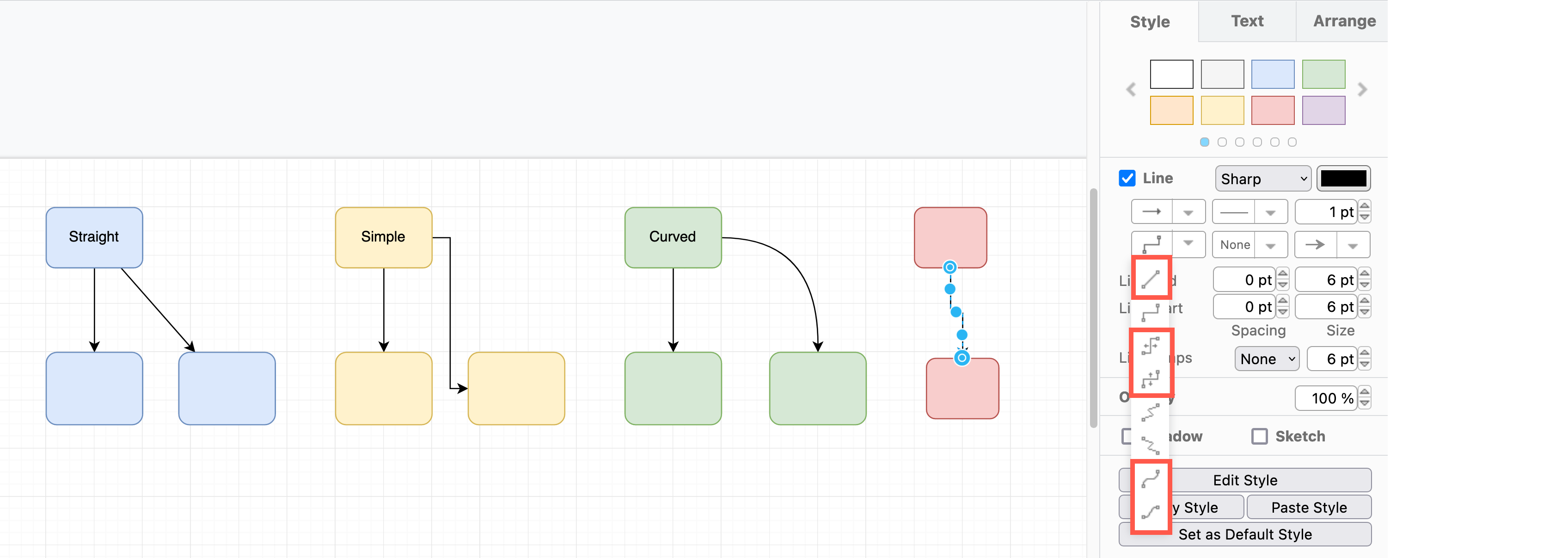 Choose a different path style (Waypoints) in the Style tab in the format panel on the right in diagrams.net to straighten a connector