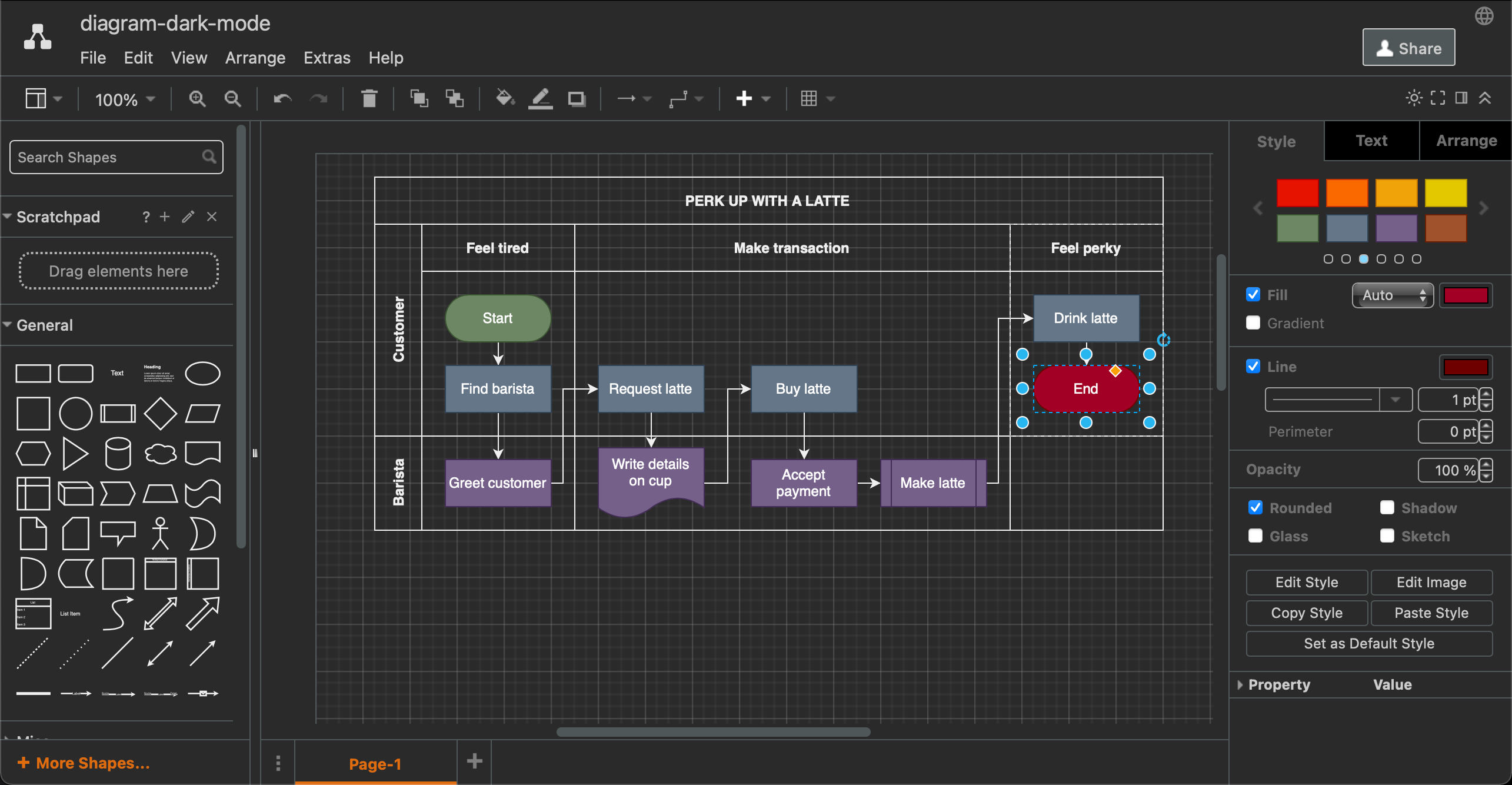 Use diagrams.net and draw.io in dark mode when using the default editor theme, as well as with the Minimal and Sketch editor themes