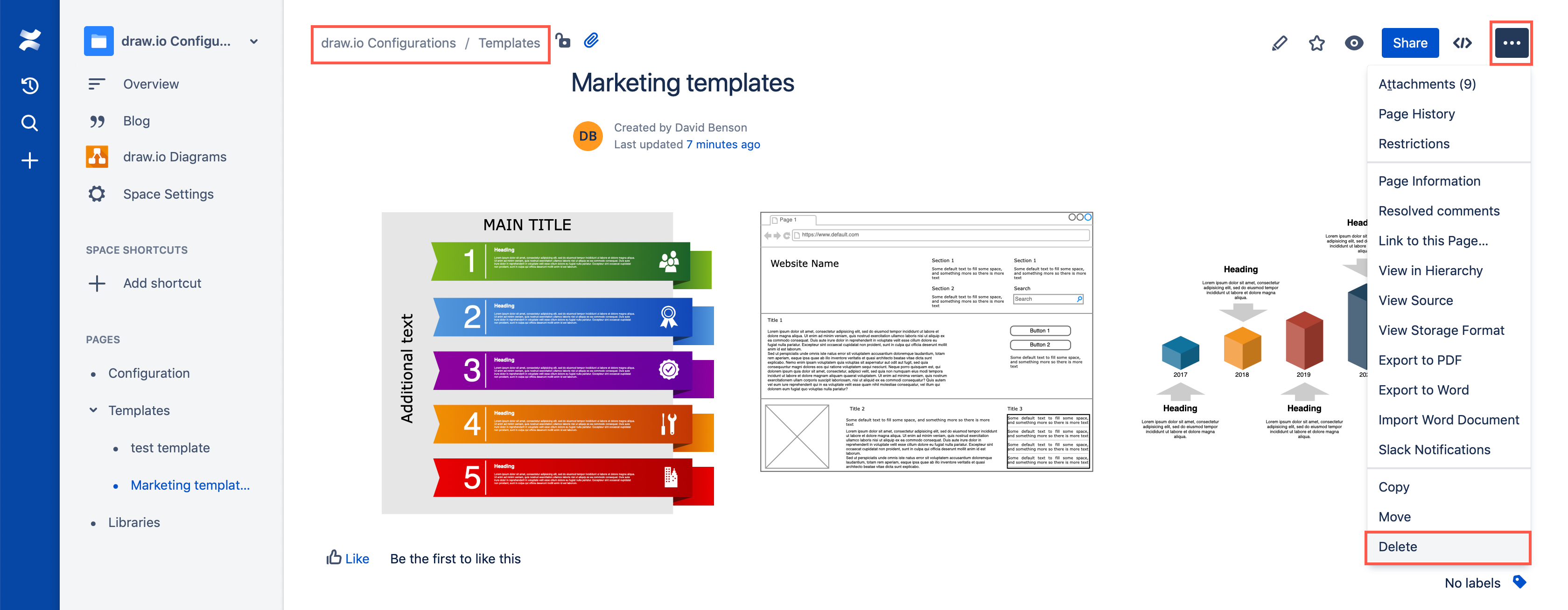 Delete a category and its custom template diagrams in Confluence Cloud