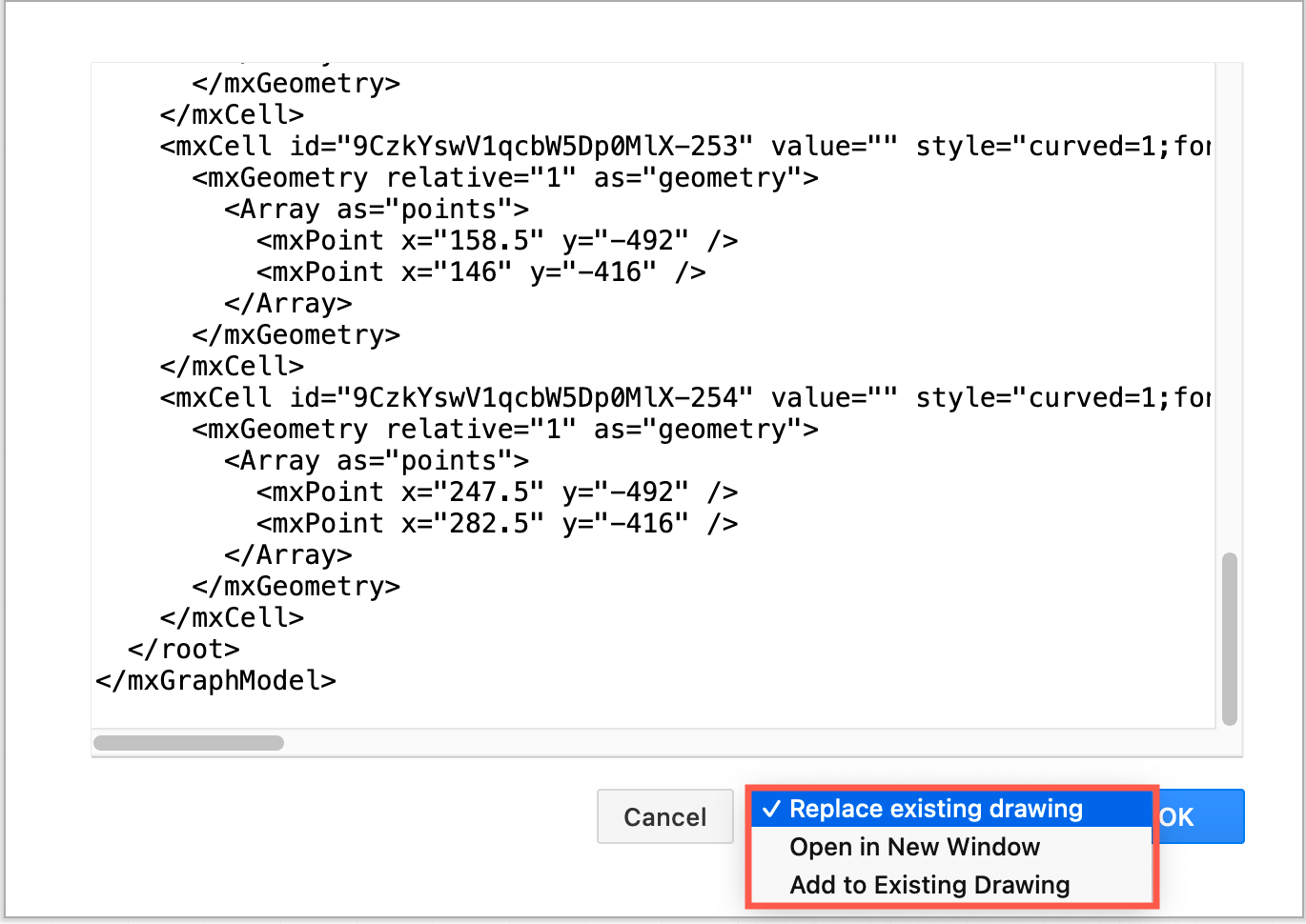 Select how you want to save the changes you have made to the diagram's XML source code