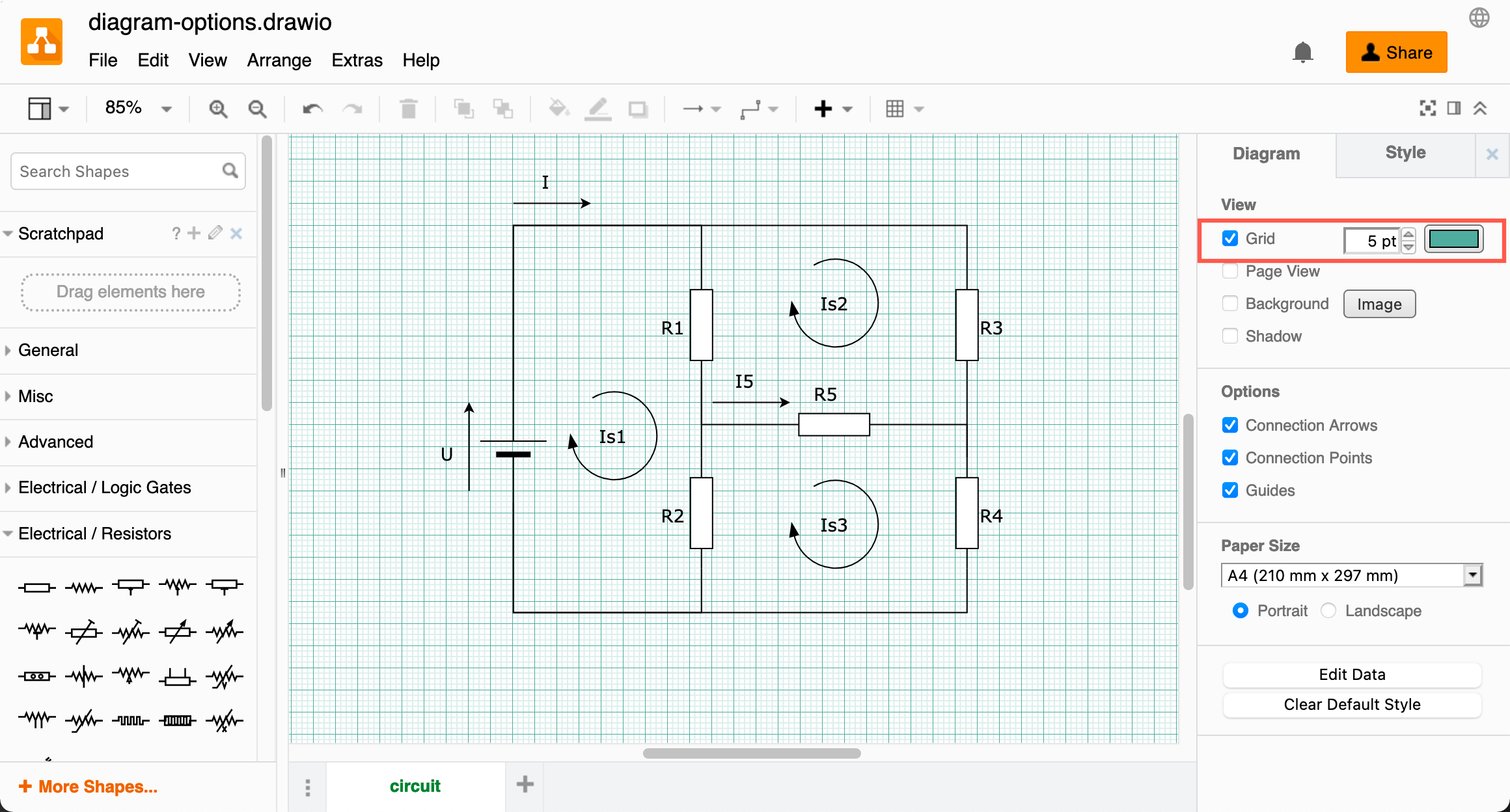 Change how the grid is displayed on the drawing canvas in diagrams.net