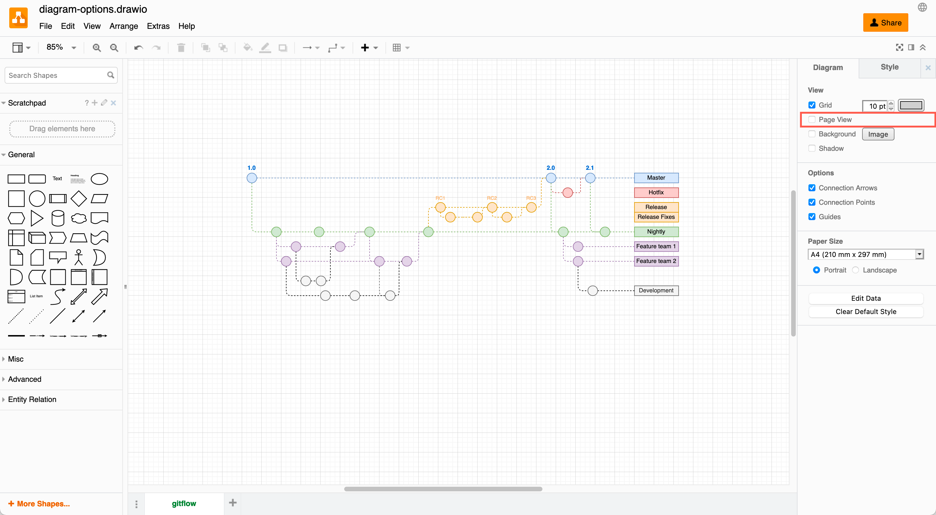 Change how the grid is displayed on the drawing canvas in diagrams.net