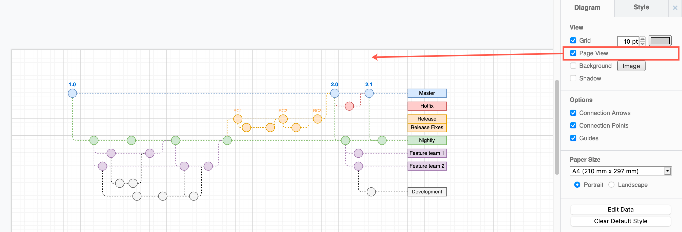 Change how the grid is displayed on the drawing canvas in diagrams.net