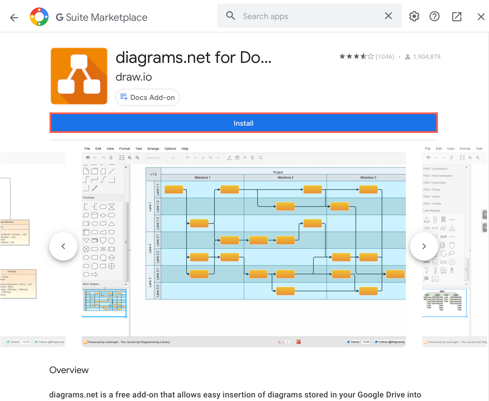 Install the diagrams for Docs add-on from the Google Marketplace