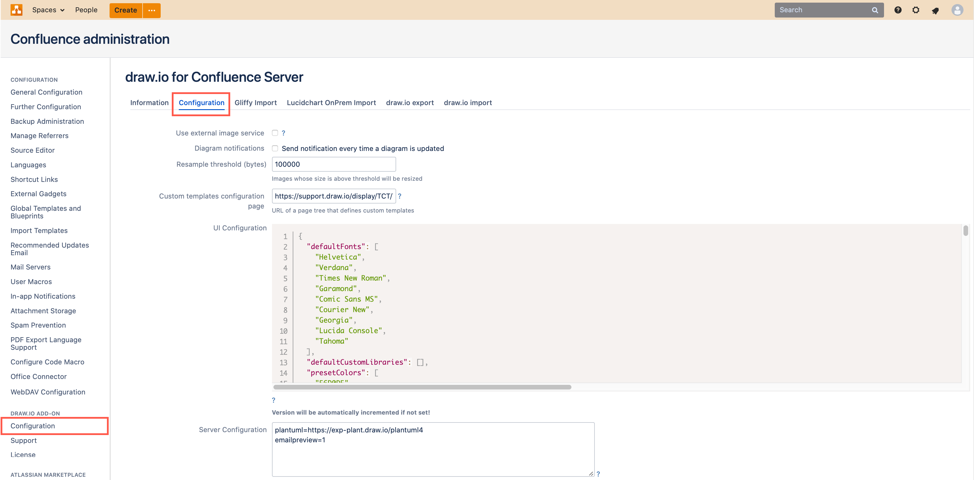 draw.io Configuration in Confluence Server