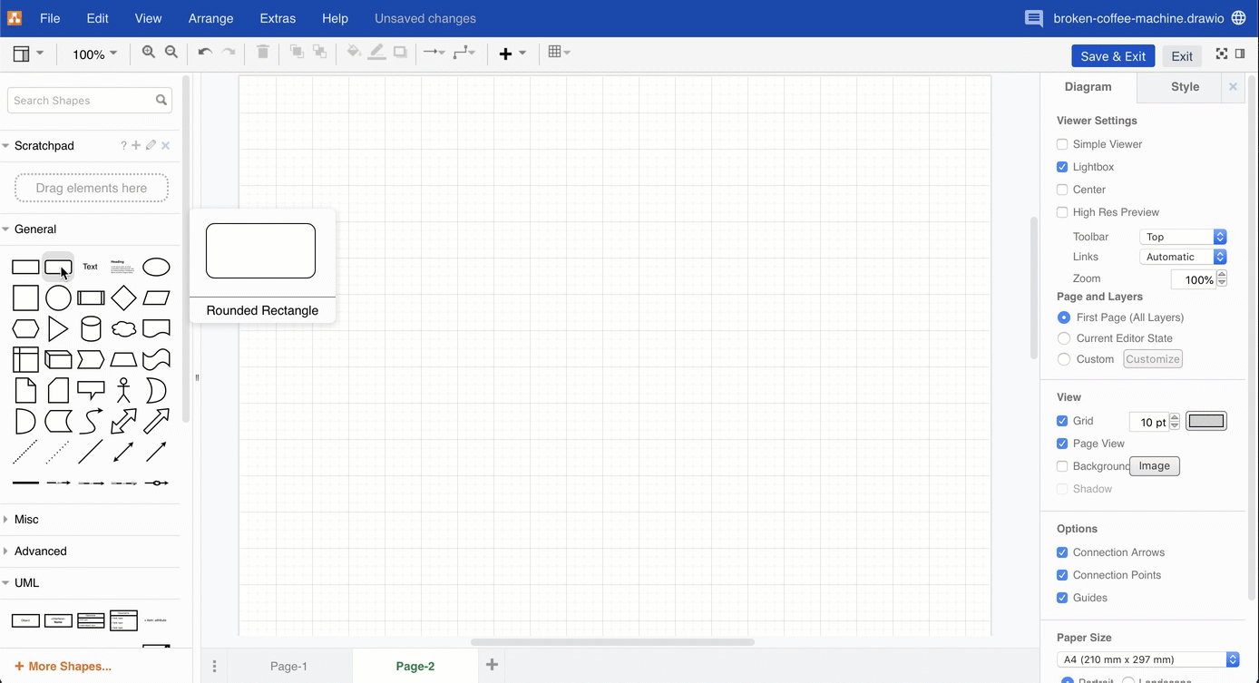 Create your diagram from shapes, connectors and text, and add styles