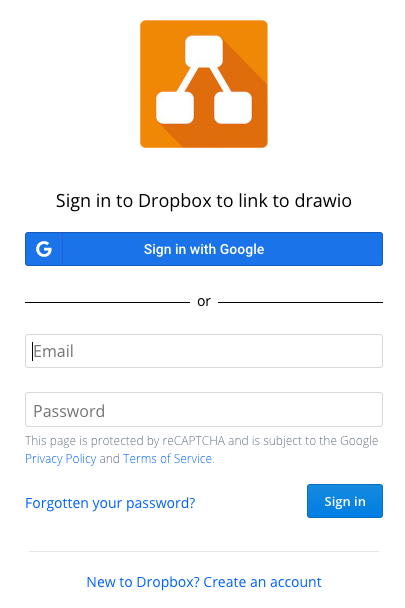 Sign into your Dropbox to authorise diagrams.net to use it as a storage location