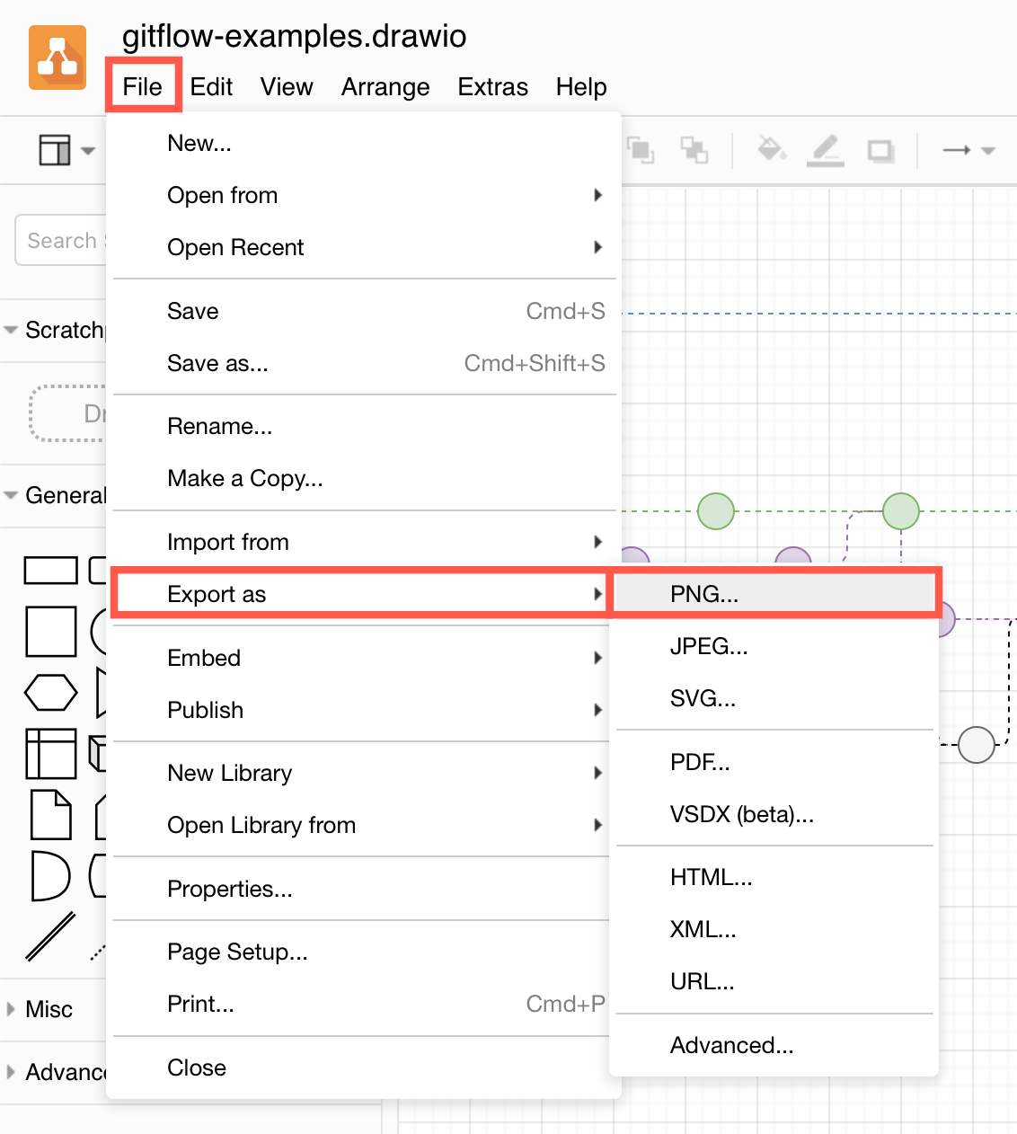 Export a diagram as a PNG from diagrams.net