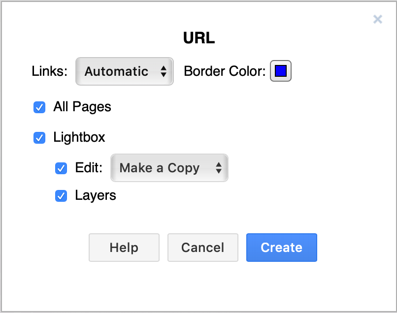 Select the export options to export a diagram to a URL