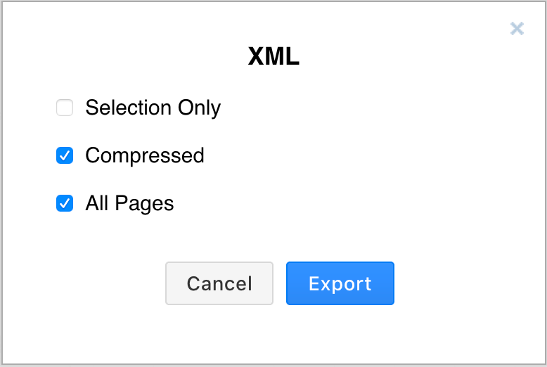 Choose the export settings when exporting a diagram as an XML file