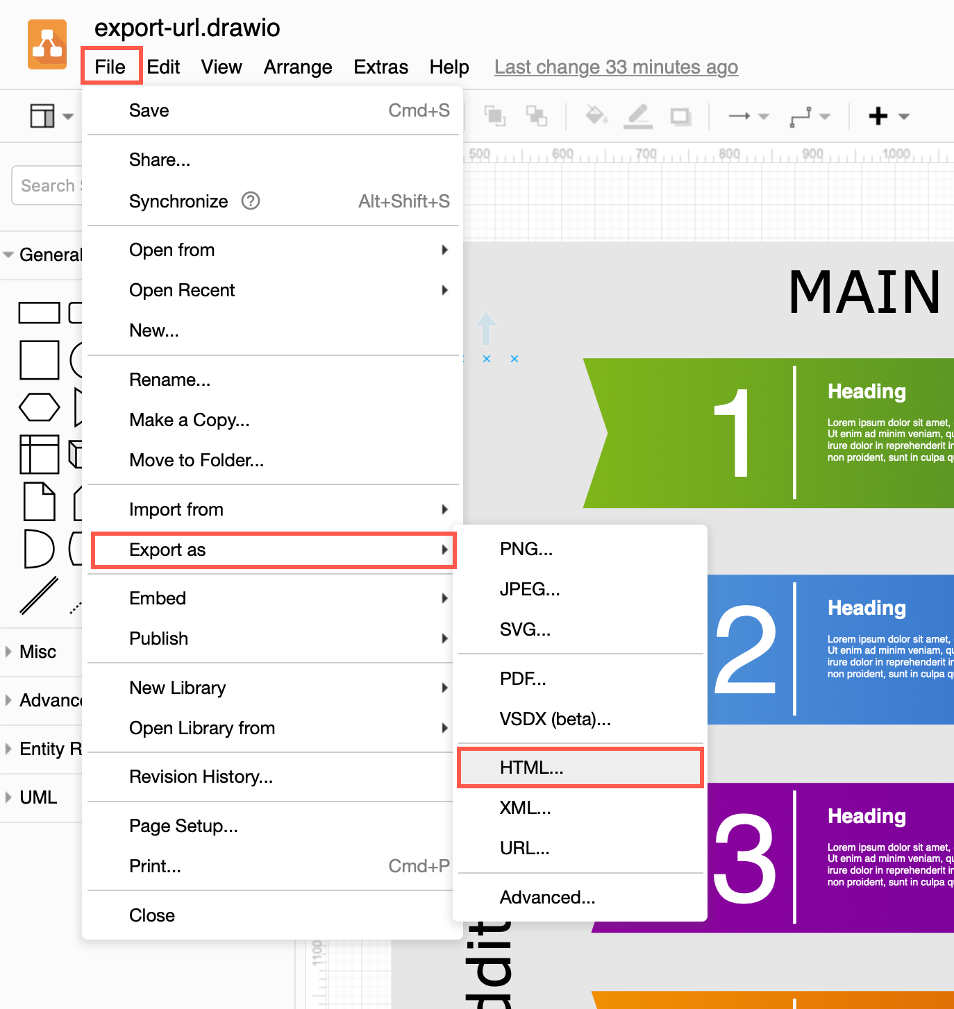 Export a diagram as HTML