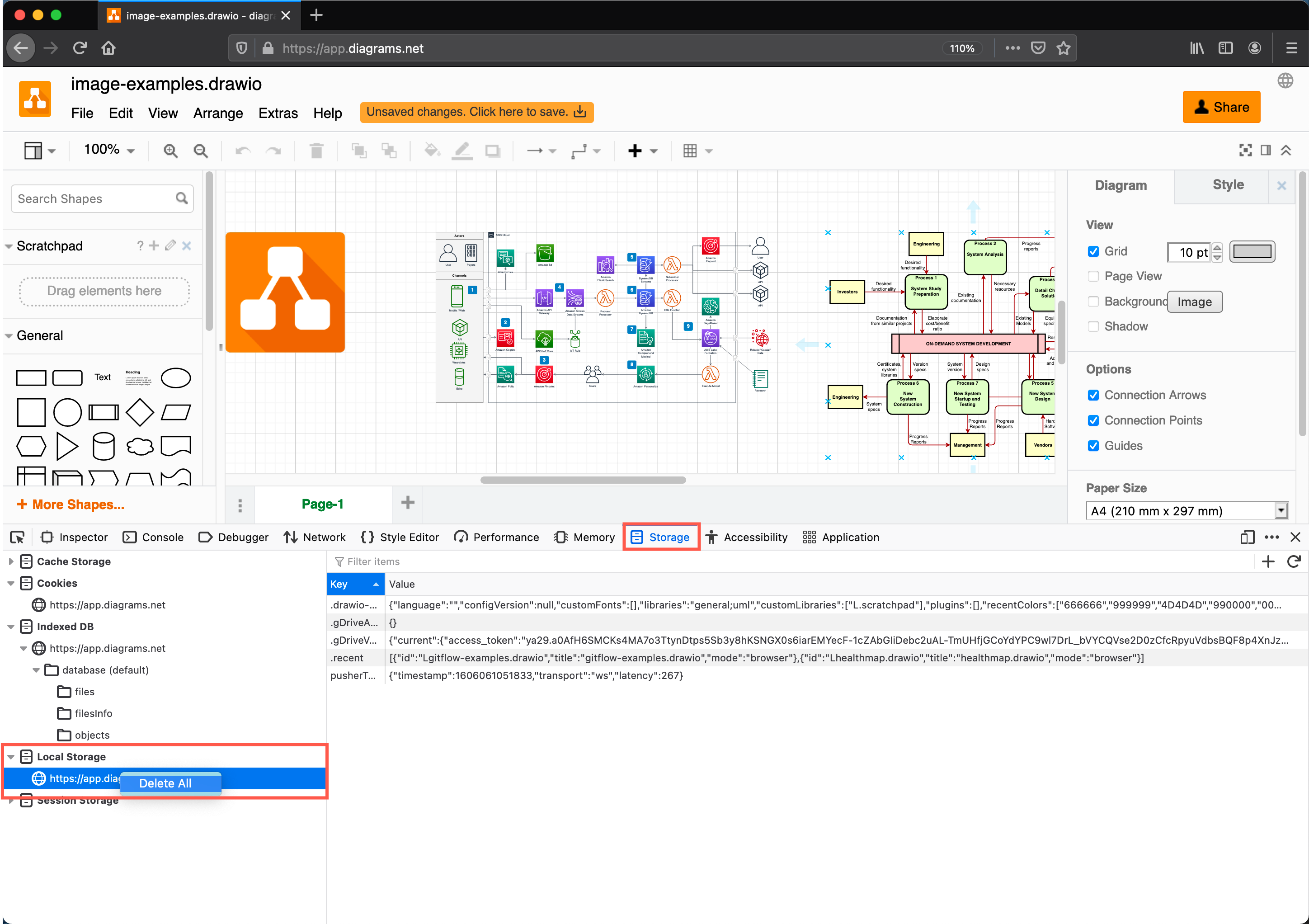 Delete the app.diagrams.net local storage entry via your browser's debugger console