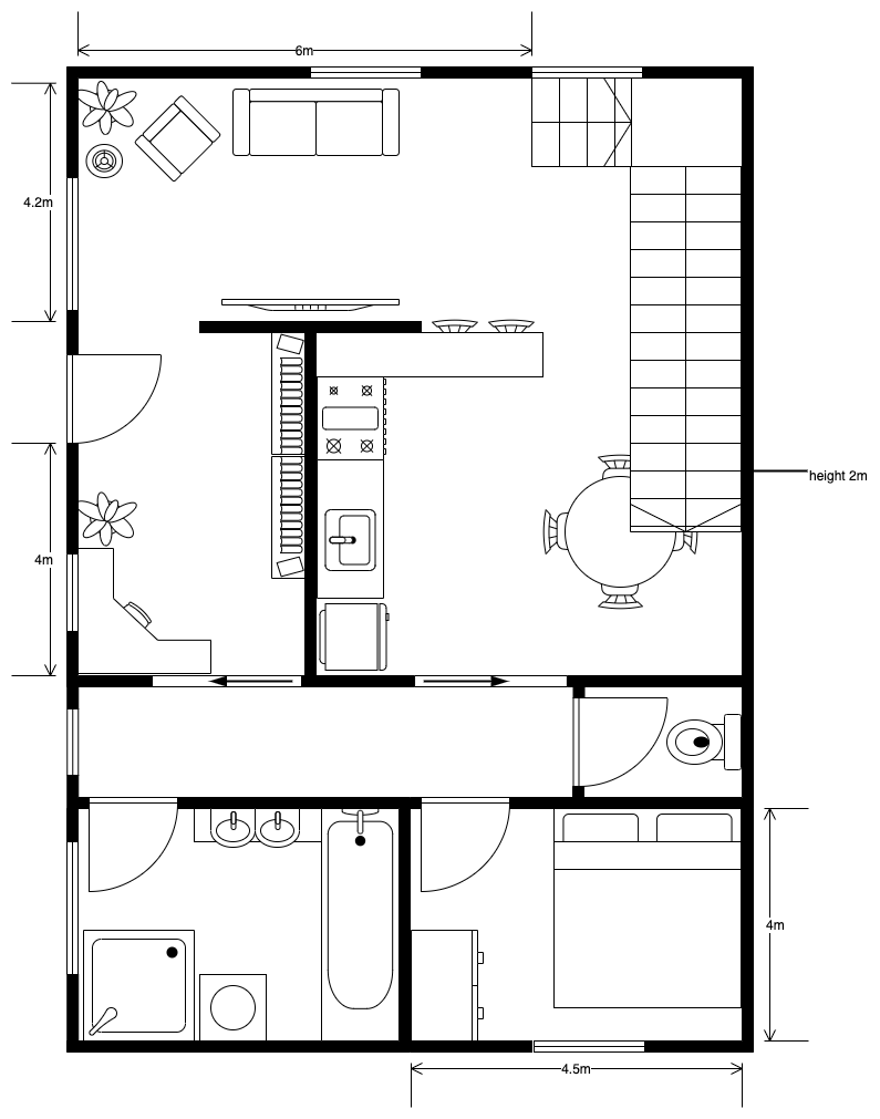 A ground floor apartment floorplan created in diagrams.net