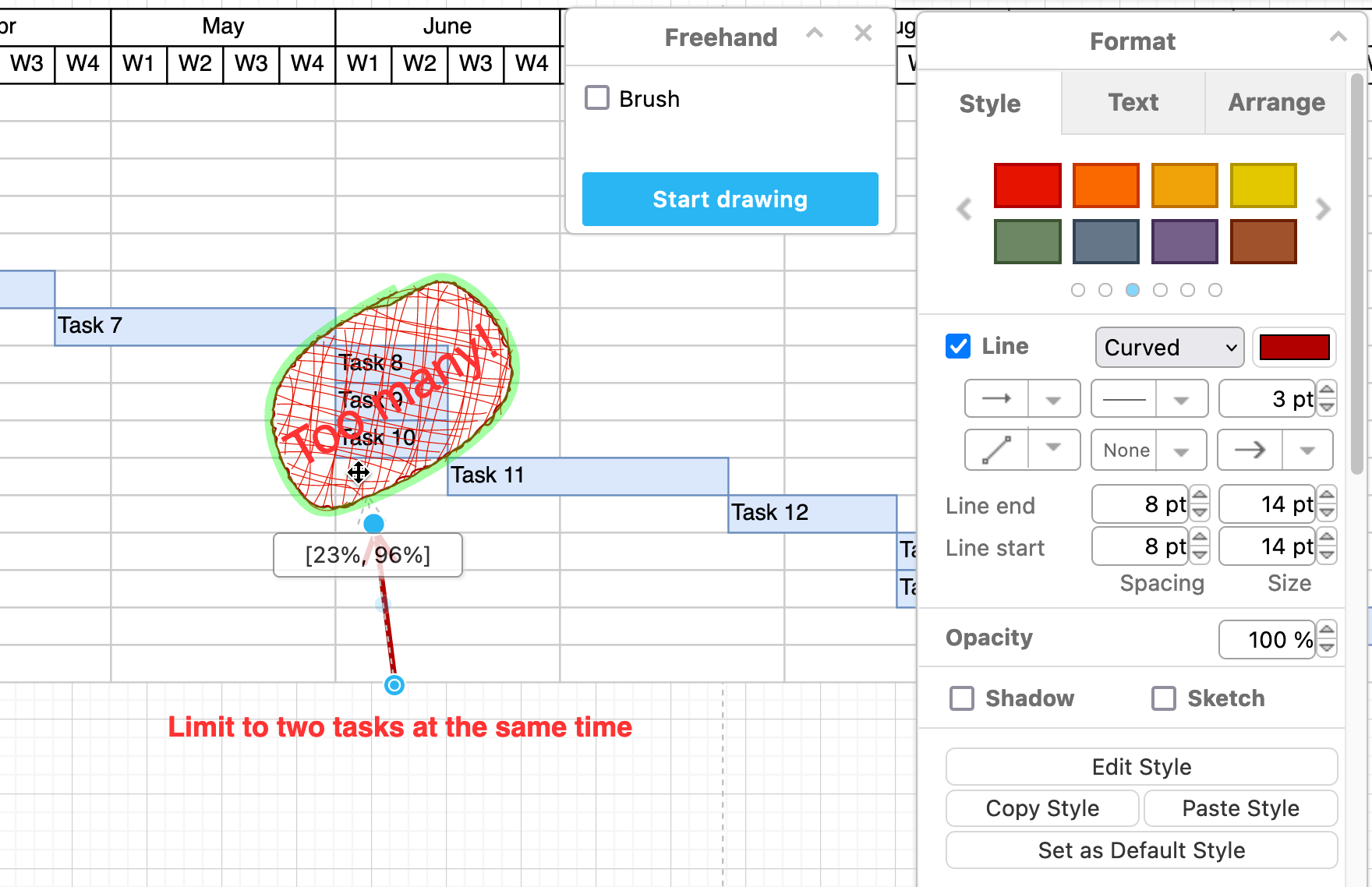 Drag and drop connectors onto freehand shapes