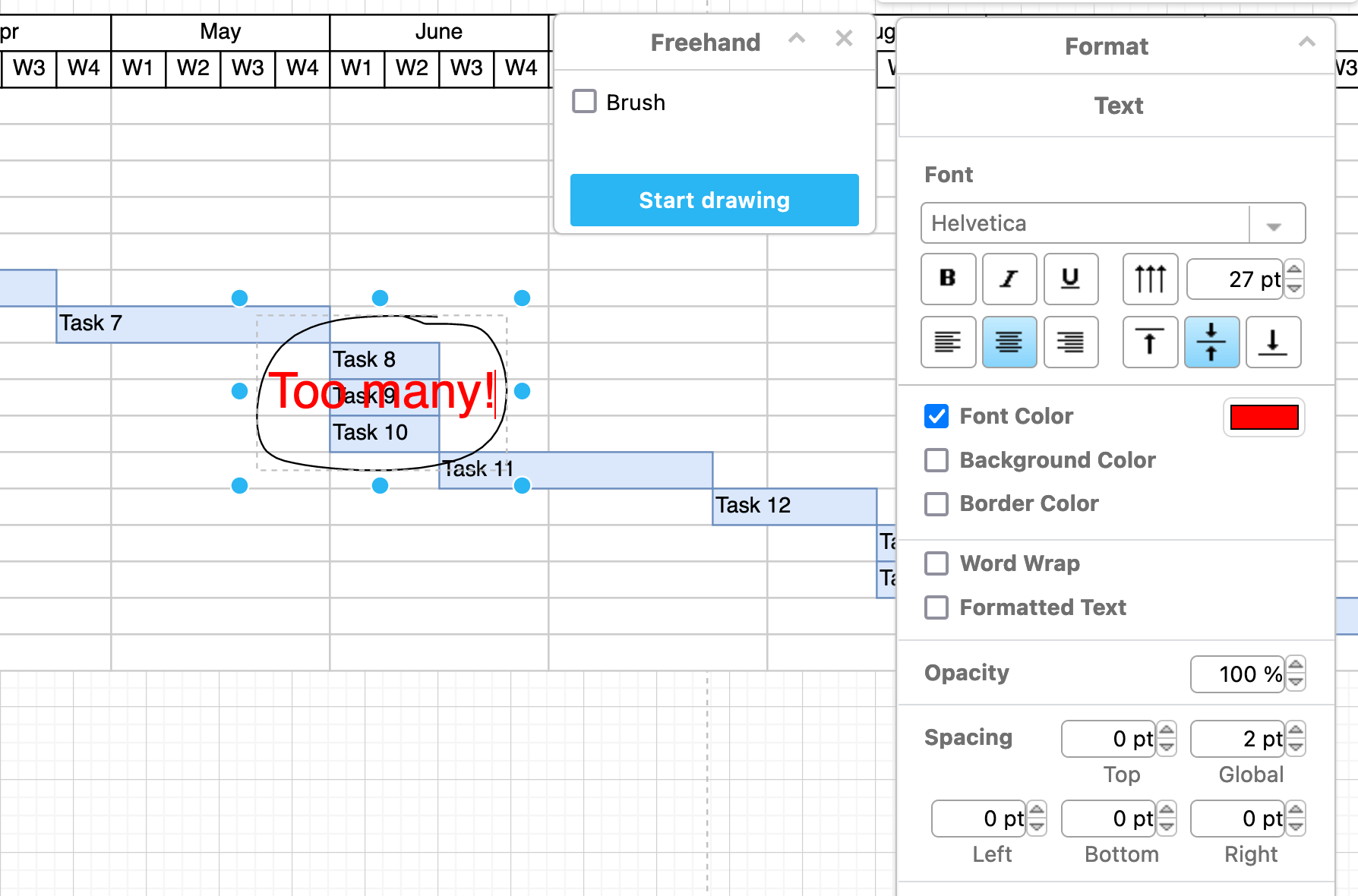 Double click on the freehand shape and enter your label text, then style it in the format panel