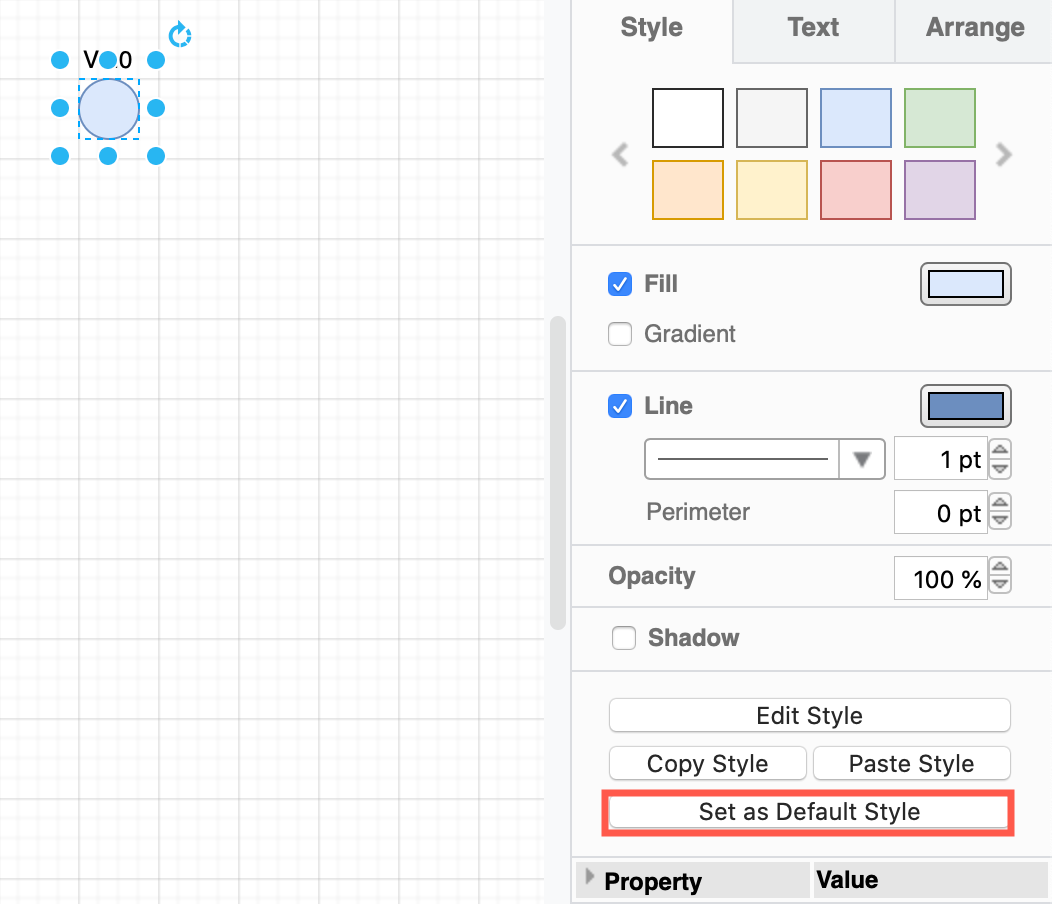 Set a new default style for shapes