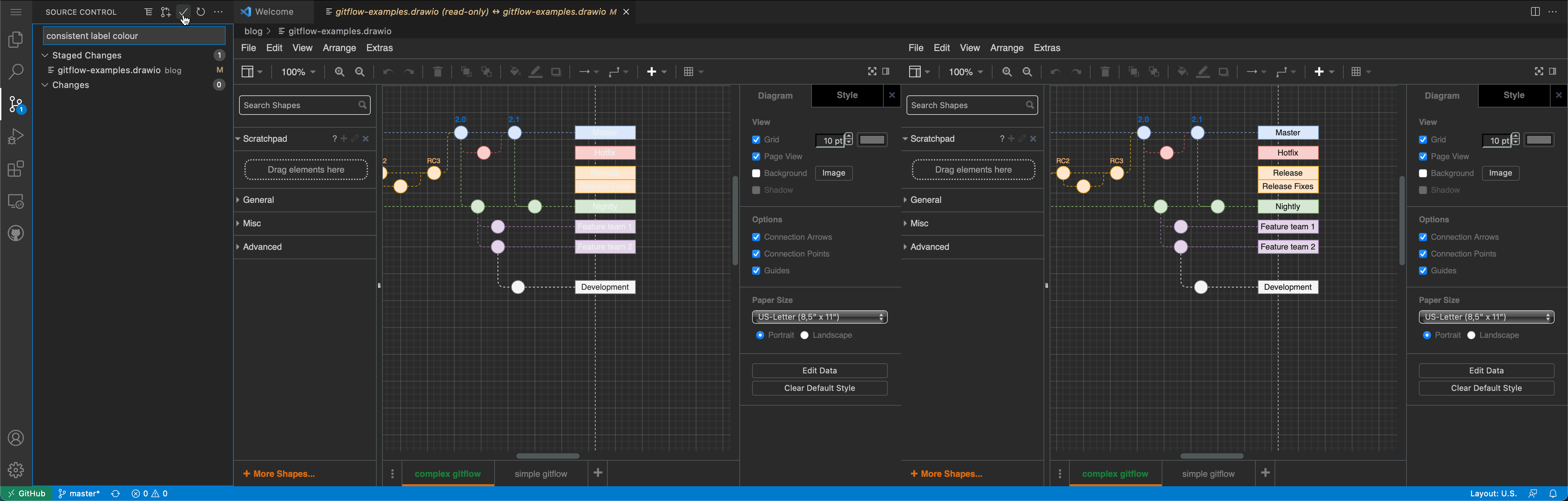 Compare and commit the changes you made to the diagram files in your repository via github.dev