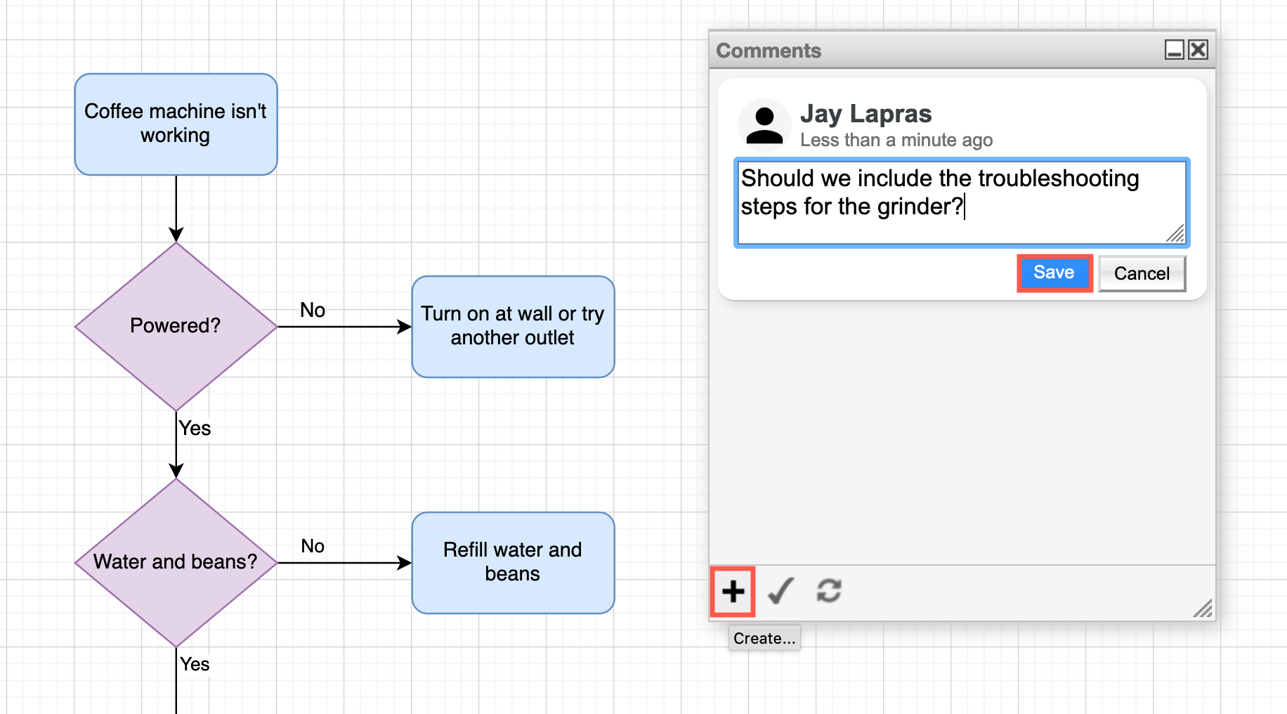 Add a comment to a diagram stored in Google Drive via the diagrams.net editor