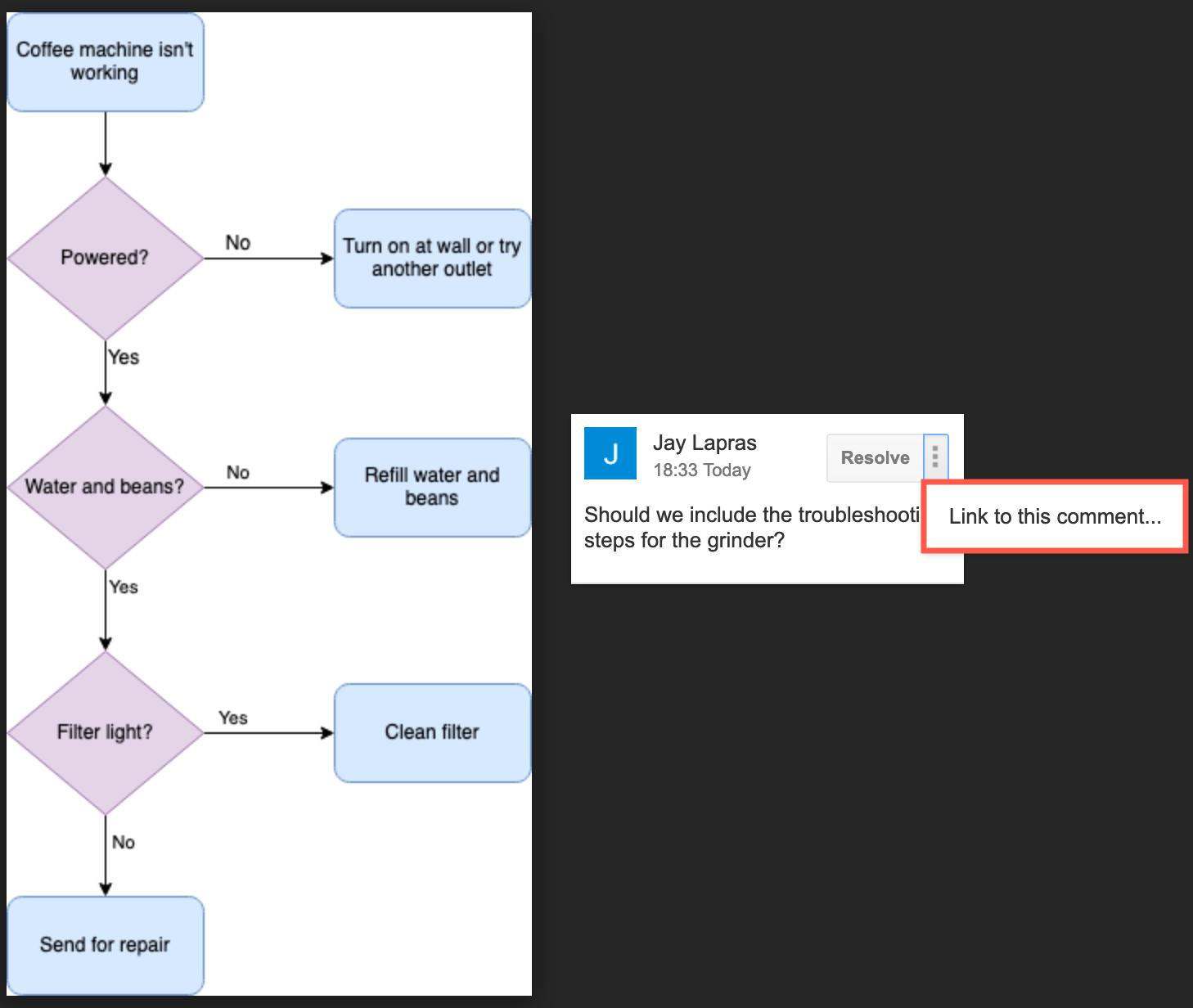 Copy a link to a specific comment in the diagrams.net viewer for files stored on Google Drive