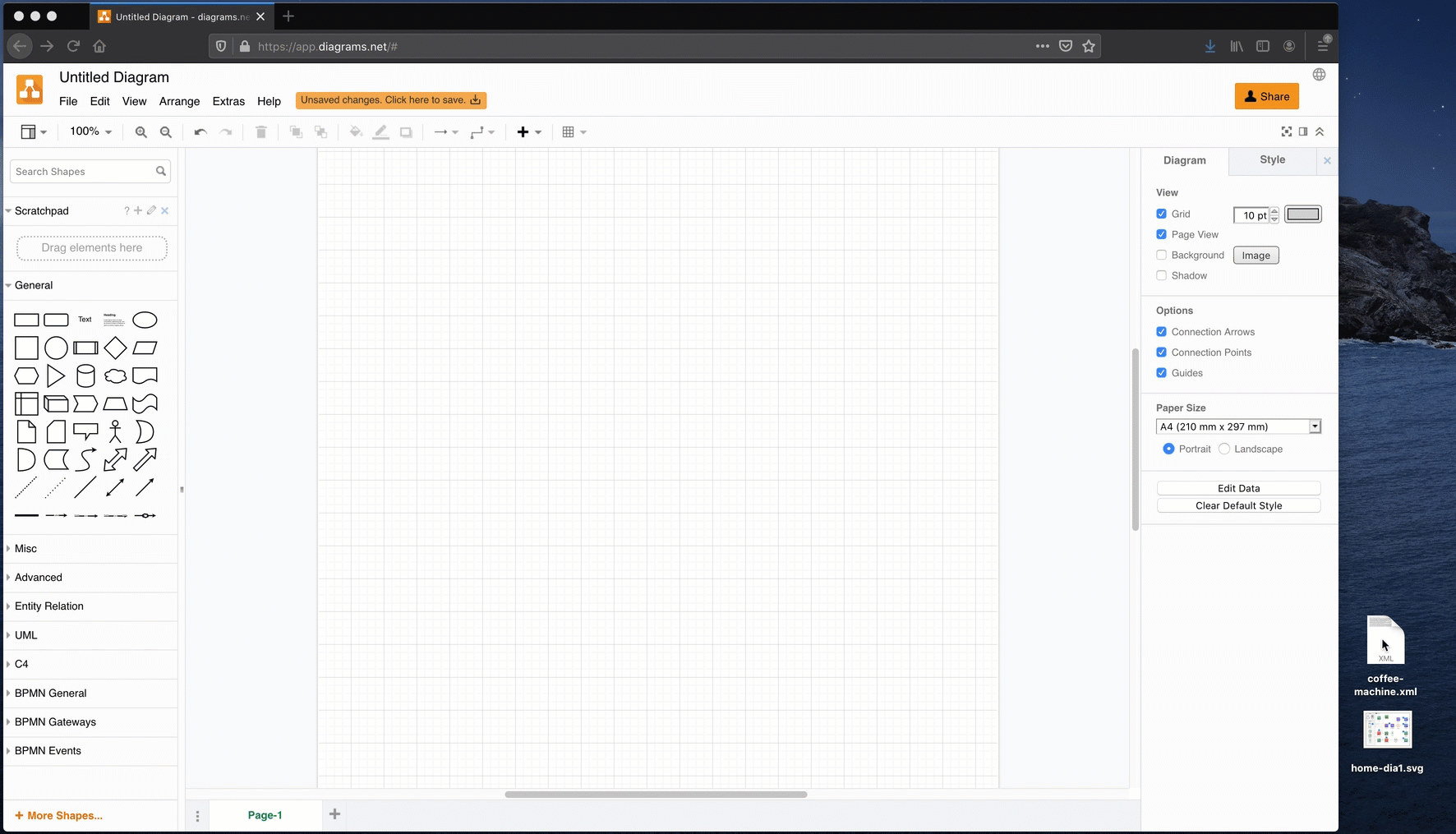 Drag and drop a diagram file to import it into diagrams.net and Google Drive