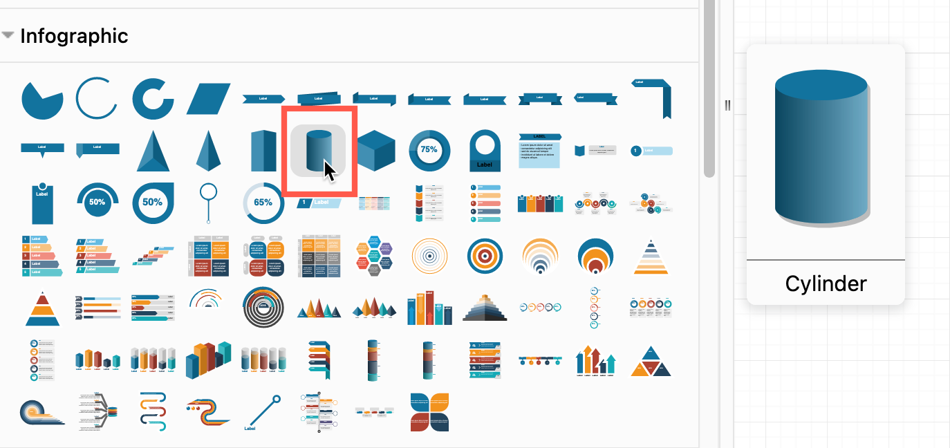 Hover over a shape in the shape libraries to see a larger preview