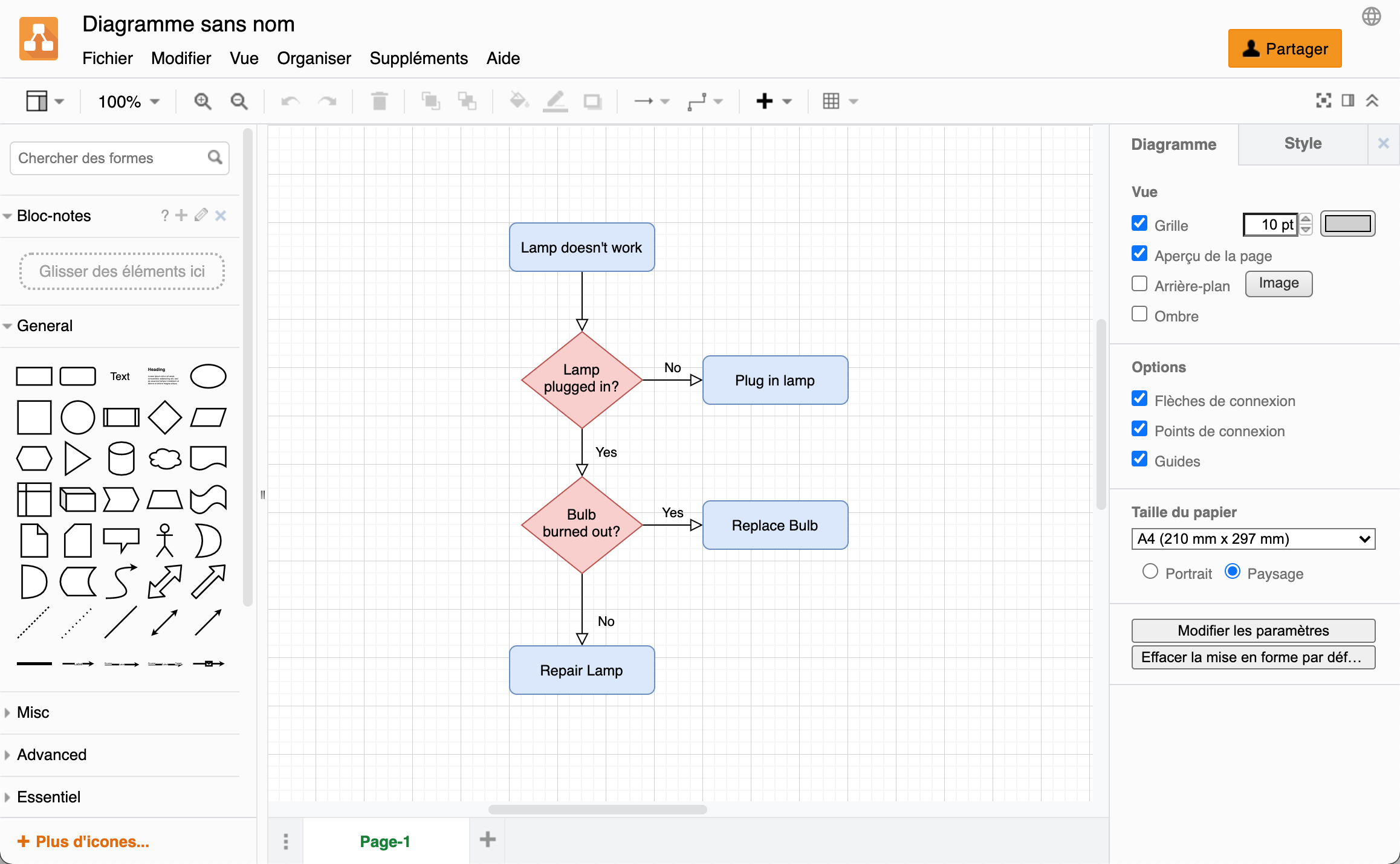 After refreshing the browser page, the diagram editor interface will be in your selected language