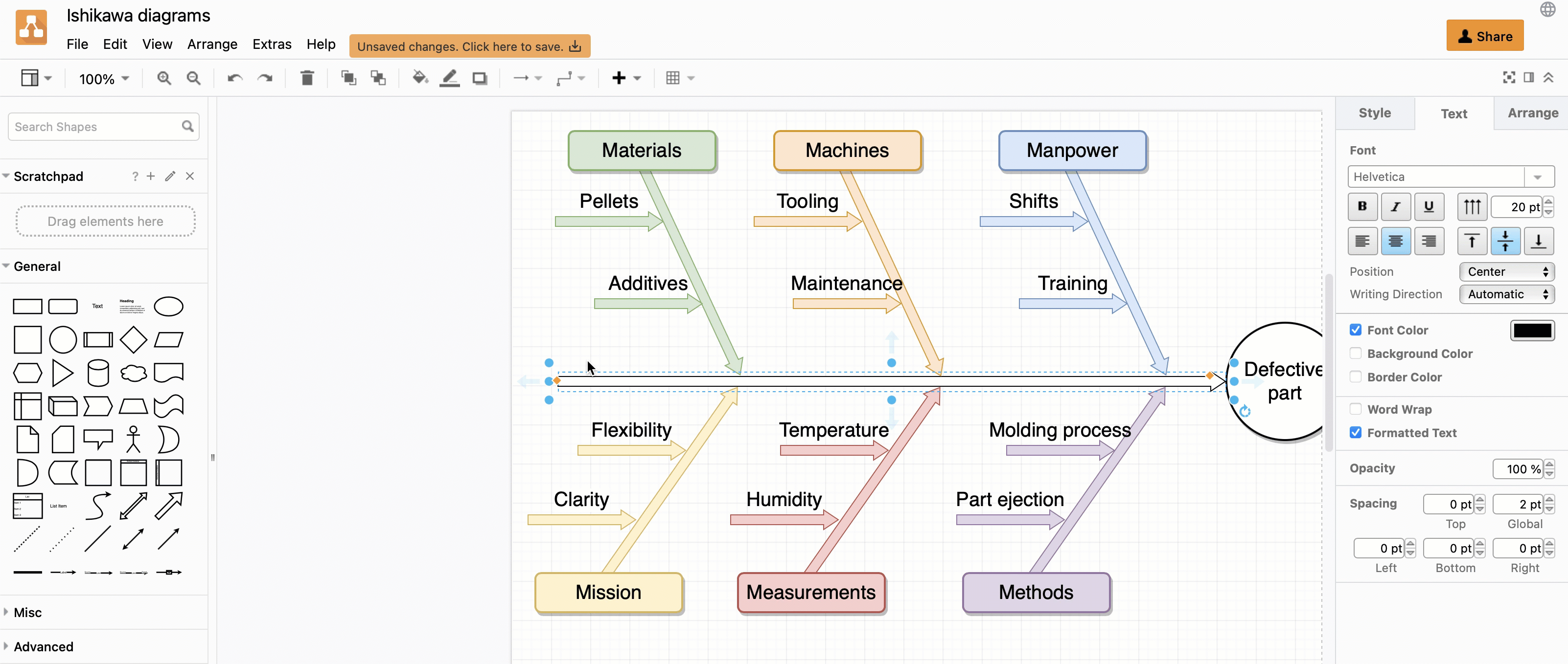 Copy existing ribs, paste the copy and move them into position to extend an Ishikawa diagram in diagrams.net