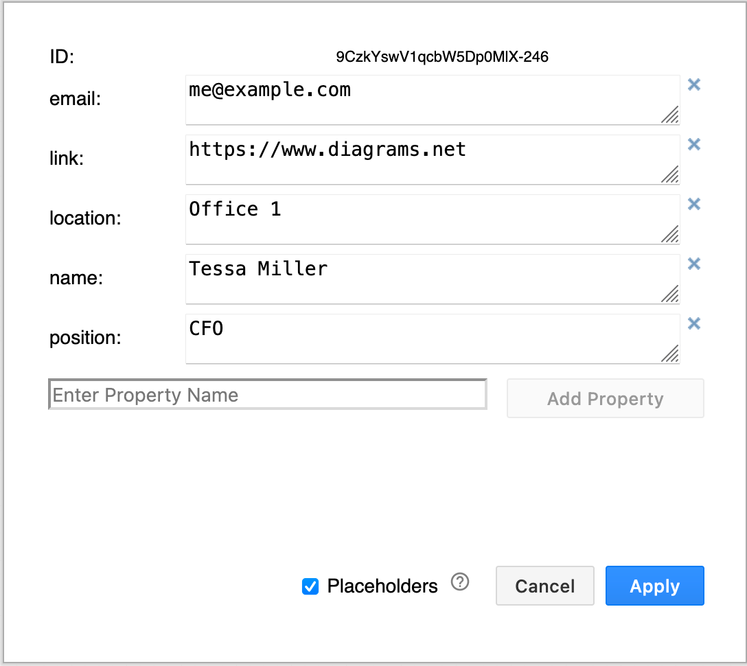 Edit the shape properties via the context menu to change the metadata