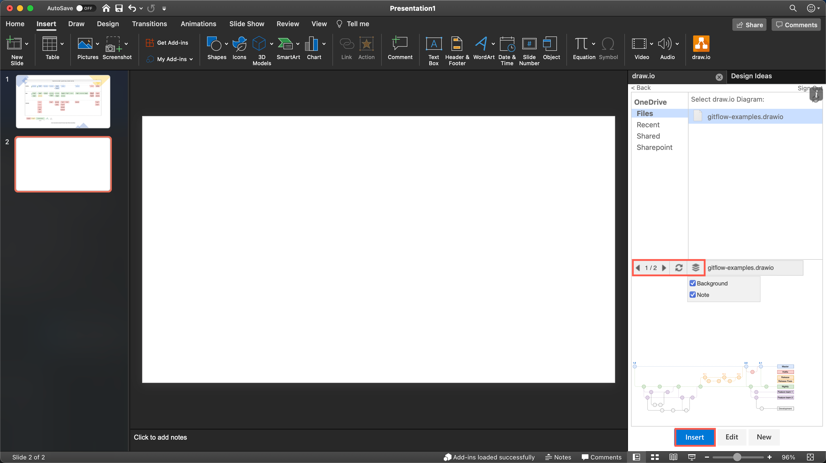 Select the diagram page and layers you want to display in your PowerPoint slide, Excel sheet or Word document