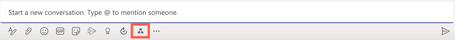 draw.io in Teams: Click on the draw.io logo underneath the text field to add a diagram to the conversation