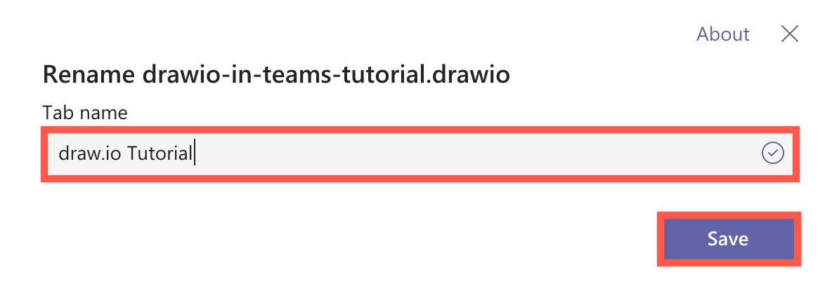 draw.io in Teams: Rename a diagram tab in Teams