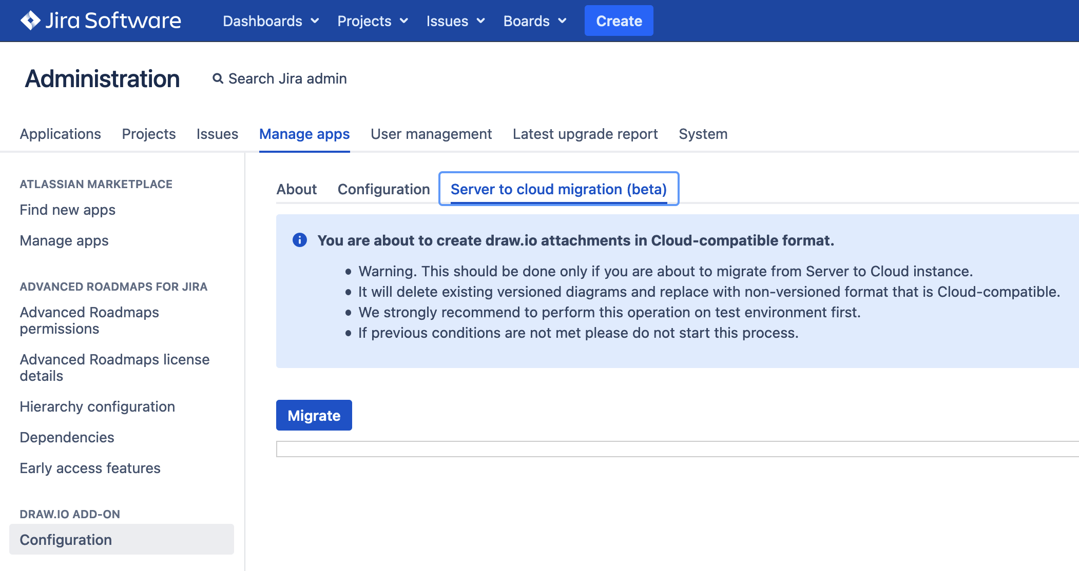 Migrate diagrams to non-binary format prior to migrating to Jira Cloud