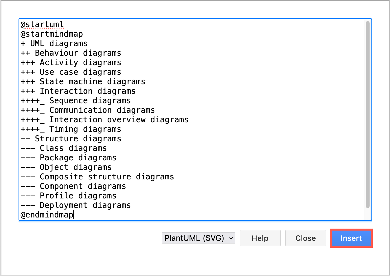 Generate a mindmap from text in diagrams.net by inserting PlantUML in arithmetic notation via Arrange > Insert > Advanced > PlantUML