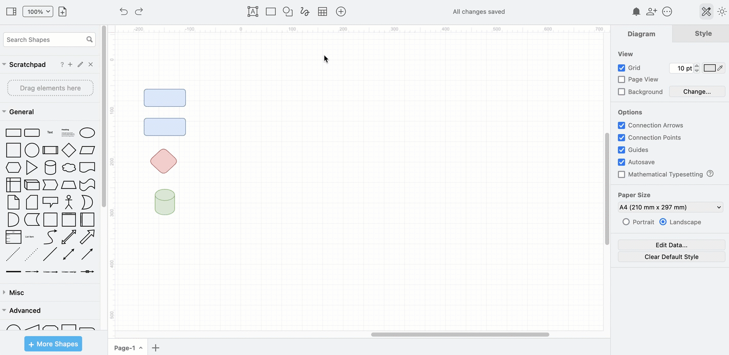 Work with cross-functional tables via the toolbar or the Arrange tab in the format panel in modern mode in diagrams.net