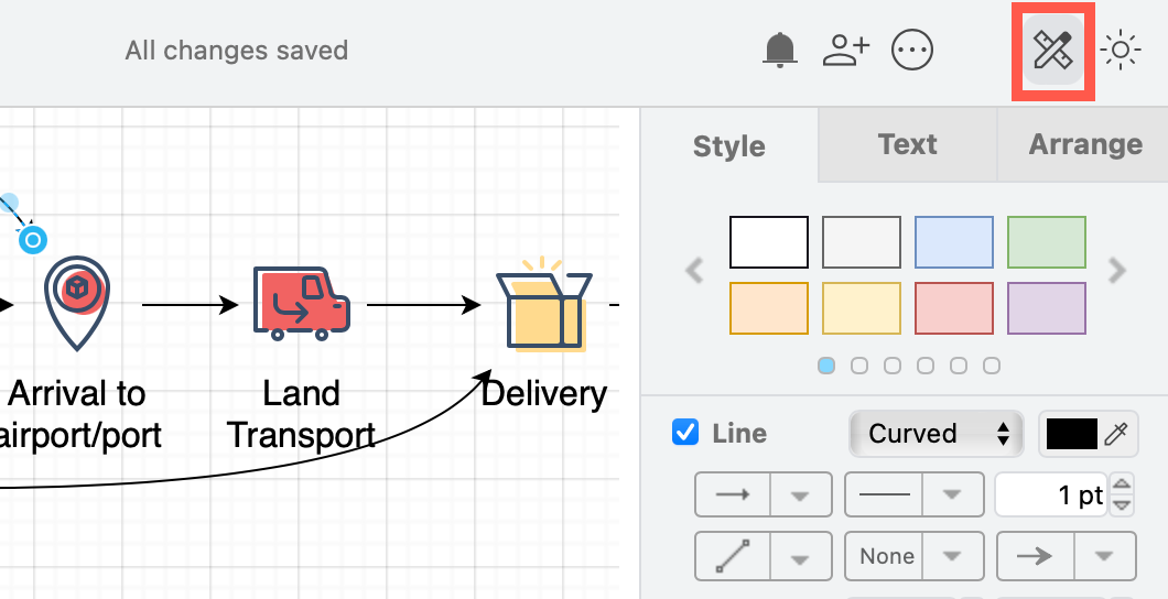 Hide or display the format panel at the right of the toolbar in modern mode in diagrams.net