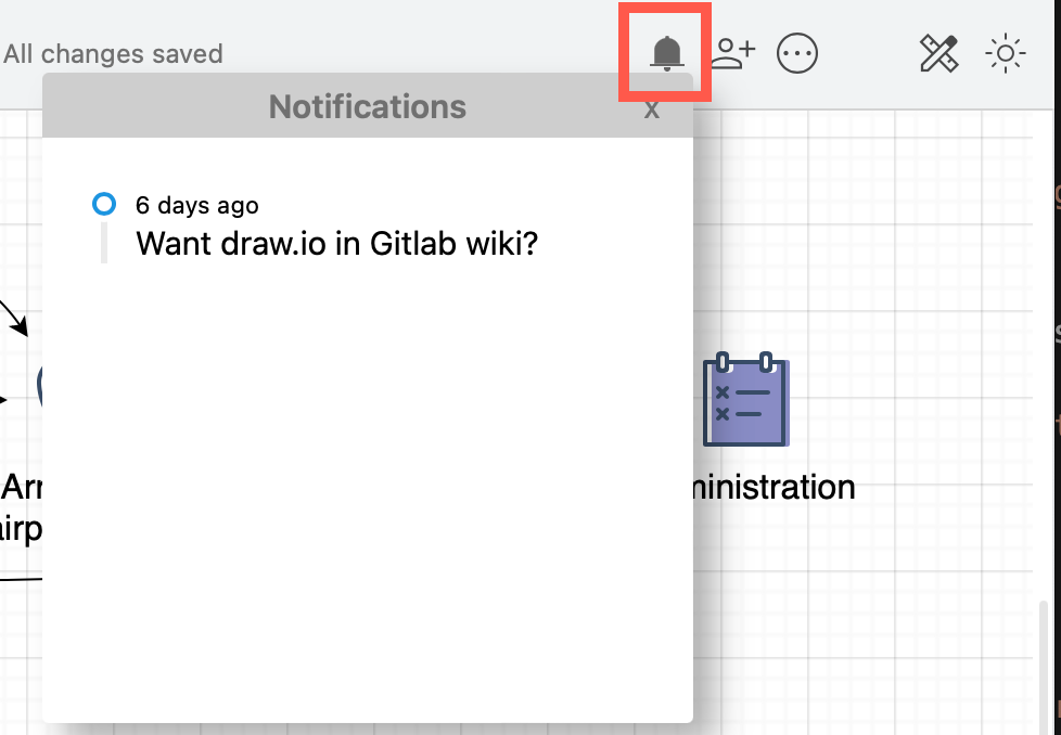 Click on the bell in the toolbar in diagrams.net in modern mode to see any notifications