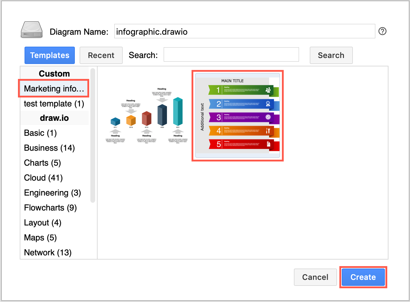 Create a new diagram from a custom template in draw.io for Confluence Cloud