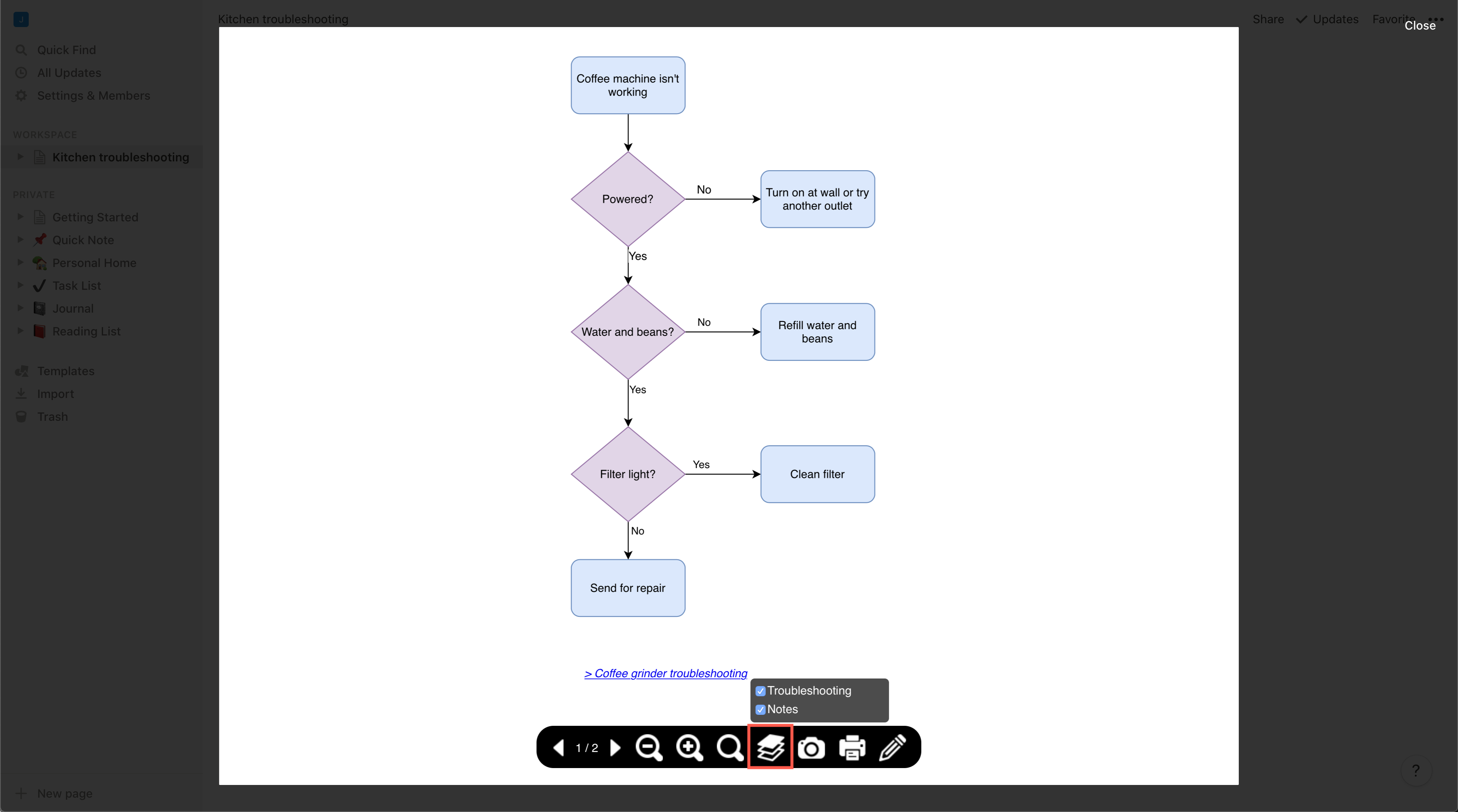 Select or deselect layers in your diagram and step through pages in Notion