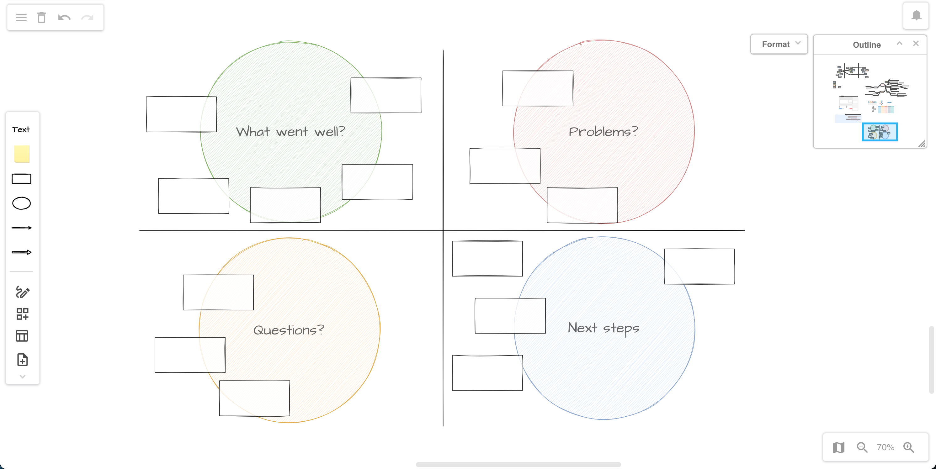 Hold an online retrospective in the simple Sketch whiteboard theme in diagrams.net