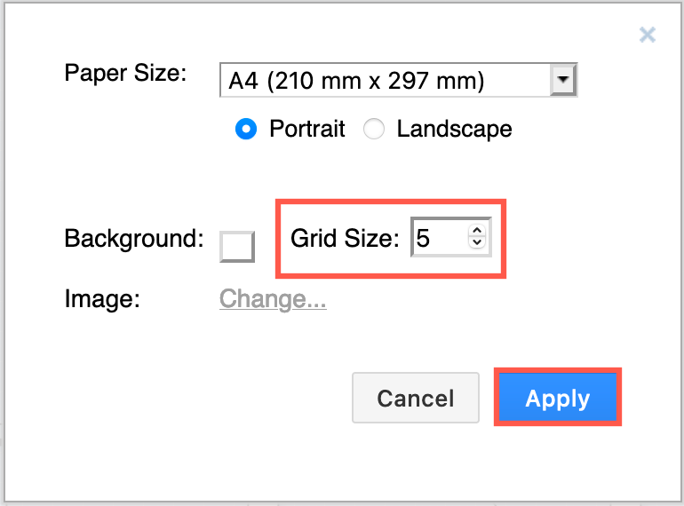 Change the size of the diagrams.net editor grid via File > Page Setup