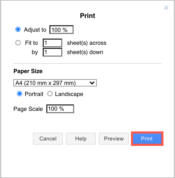 Print to a PDF file from the print dialog in diagrams.net