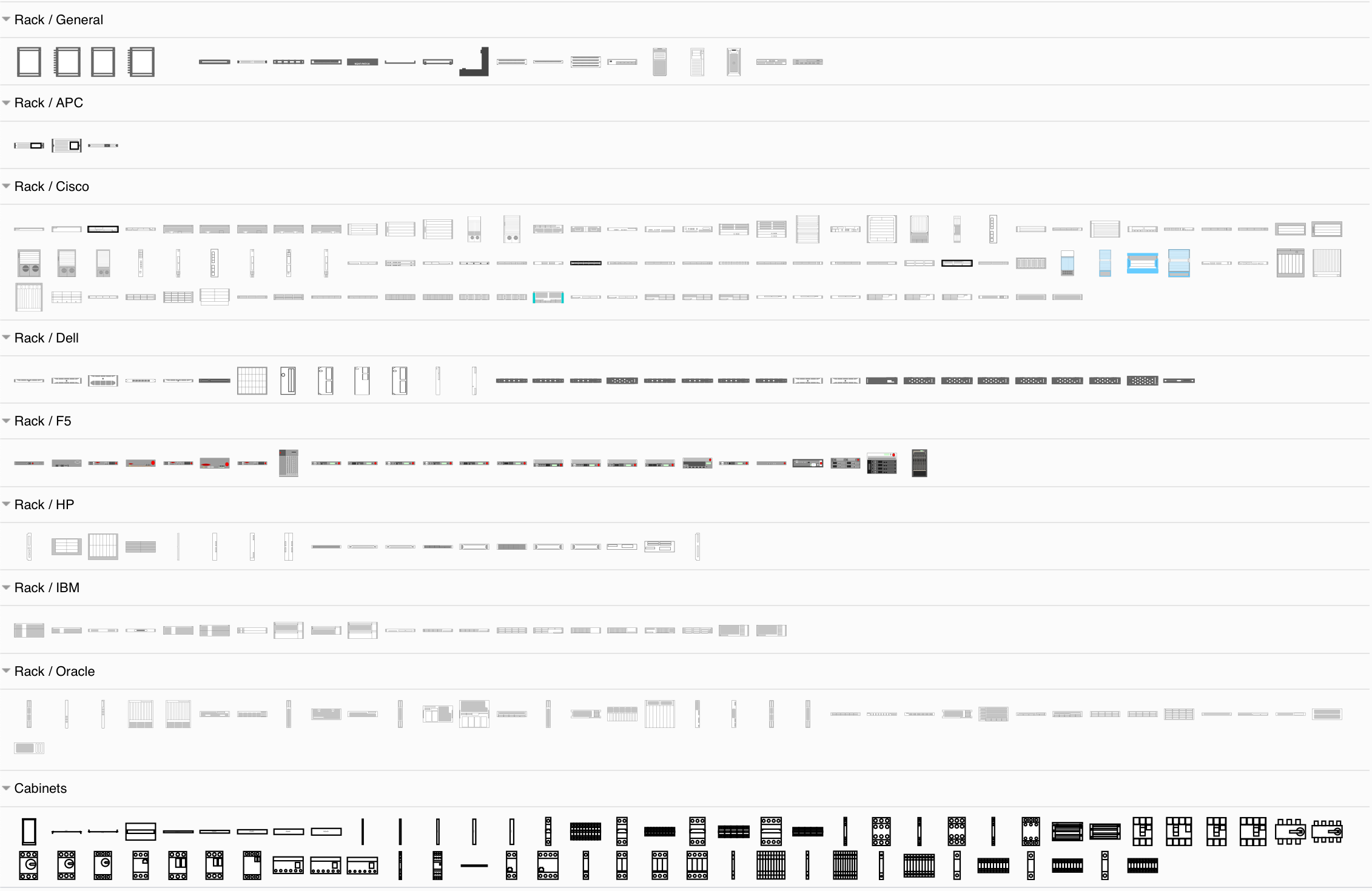 Rack and cabinet shapes in diagrams.net