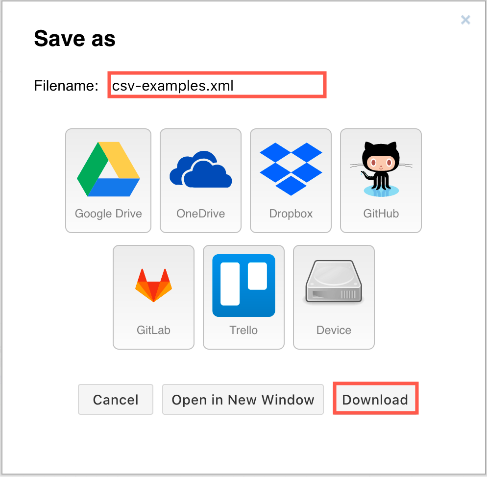 Choose where to save your exported XML file